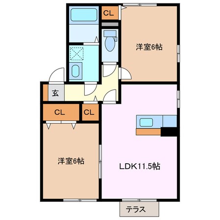 玉垣駅 徒歩24分 1階の物件間取画像